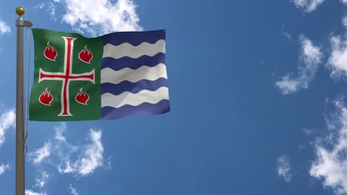Realistic Waving Flag with Religious Cross and Ocean Waves