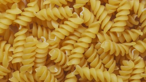 Close Up of Spiral Fusilli Pasta, Overhead Shot
