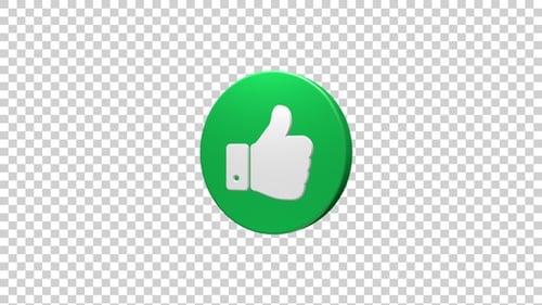 Animated Green Thumbs Up Like Icon Rotation 3D