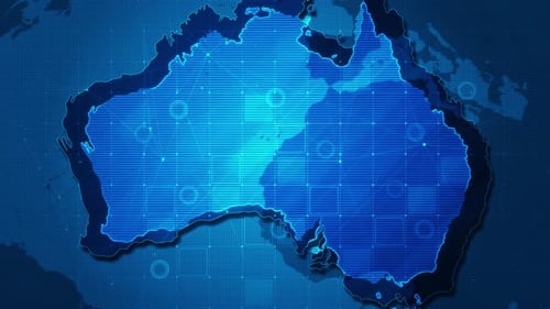 Futuristic Digital Map of Australia with Connecting Network