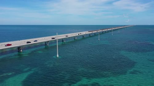 Aerial shot of the Seven Mile Bridge which leads to Key West Florida