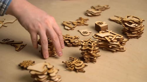 Man Makes Wooden Christmas Toys in the Workshop