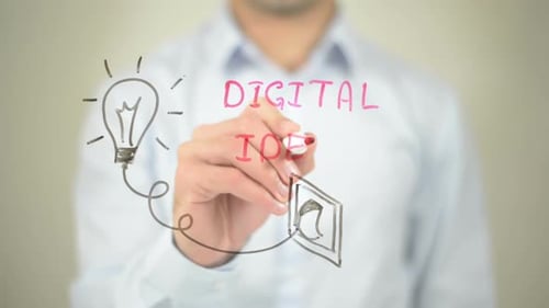 Digital Index, Businessman Writing on Transparent Screen