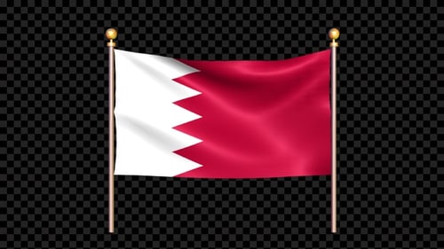 Bandera de Bahrein ondeando en doble mástil en bucle