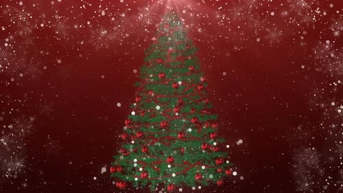 Animated Christmas Tree with Falling Snowflakes Background