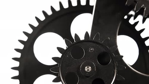 Rotating Metal Gears and Cogs Close Up