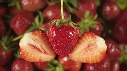 Sweet Red Strawberry On A Background Of Rotating Berry.