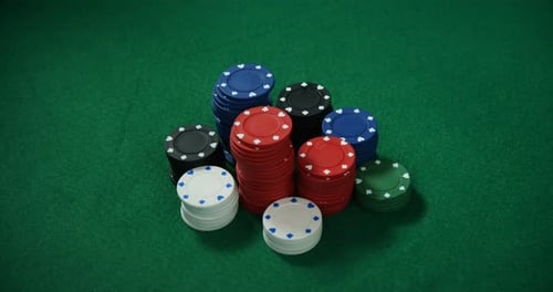 Casino chips on poker table in casino 4k