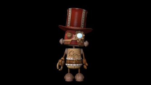 Steampunk Robot Character Animation with Top Hat and Monocle