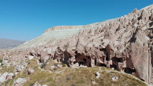 Cappadocia Aerial Drone View to Cave Town Zelve Valley Turkey