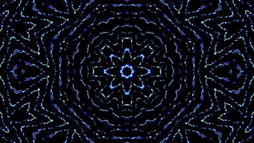 conjunto de puntos abstractos de ondas de luz, caleidoscopio de color azul, fondo negro