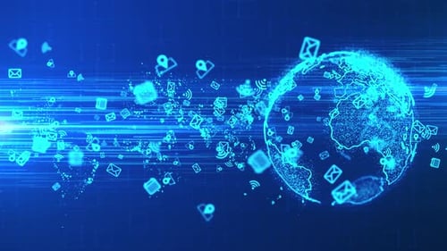 Futuristic Digital Earth Globe and Communication Icons Loop