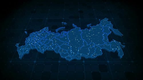 Futuristic Digital Map of Russia with Network Data Animation