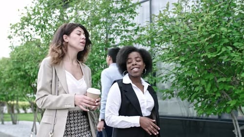 Beautiful Business Ladies Walking on Street and Chatting