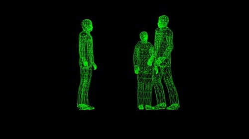 Green Wireframe La gente habla ciberpunk al estilo 3D de los 80 y 90 Tecnología informática