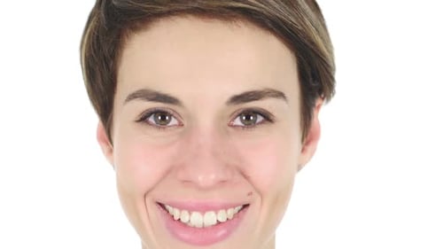 Close Up of Smiling Girl Face White Background