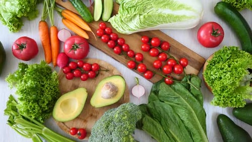 Fresh and colorful vegetables on table