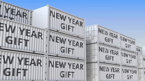 New Year Gift Text on Panning Freight Containers