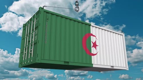 Ladecontainer mit Flagge von Algerien