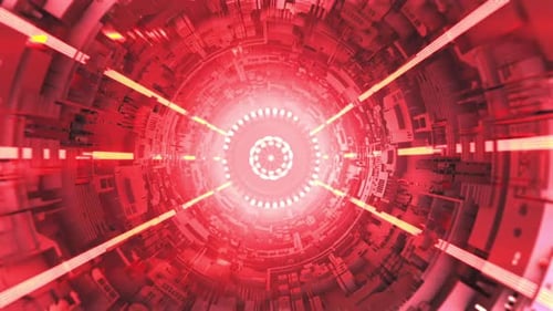 Glowing Red Sci-Fi Technology Tunnel Loop