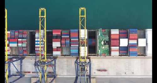 Aerial view from drone of Container , container ship in export and import business and logistics.