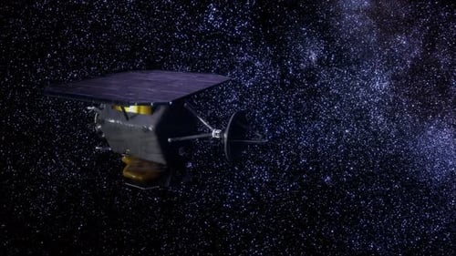 Futuristic Satellite Traveling Through Starry Cosmos