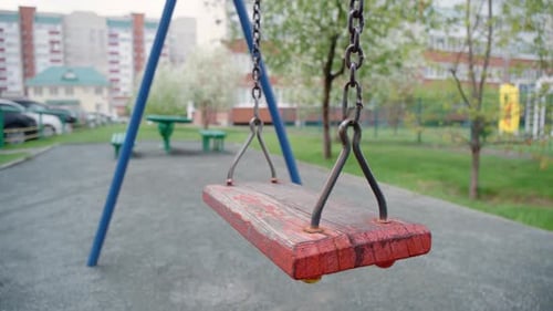 Swing Moves in an Empty Courtyard. Uninhabited Street in Quarantine.
