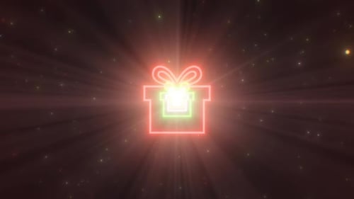 Cadeau de Noël en forme de cadeau, contour, tunnel lumineux au néon pour les vacances d'hiver