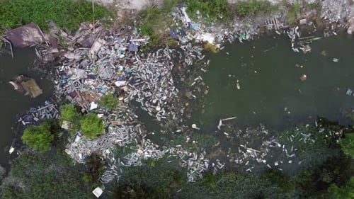 Aerial sliding view the illegal rubbish dump