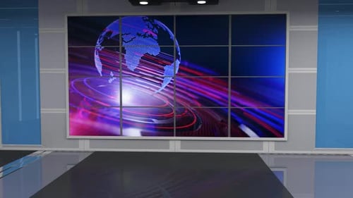 Virtuelles Nachrichtenstudio Set mit grünem Bildschirmhintergrund, Loop, 4k