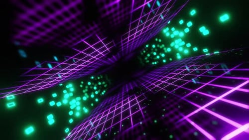 Futuristic Neon Grid Tunnel Loop Background