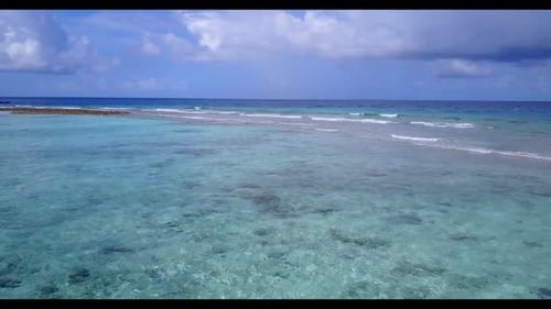 Aerial top down nature of exotic coast beach trip by blue sea with white sand background of a dayout