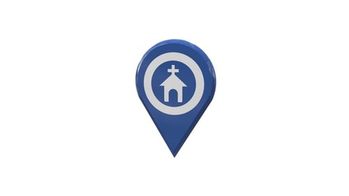 Icono de pin 3D de ubicación de mapa de iglesia azul V13