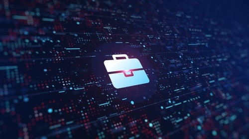 Digital Briefcase Icon on Futuristic Corporate Technology Background