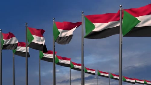 Waving Sudan Flags in a Blue Sky Loop