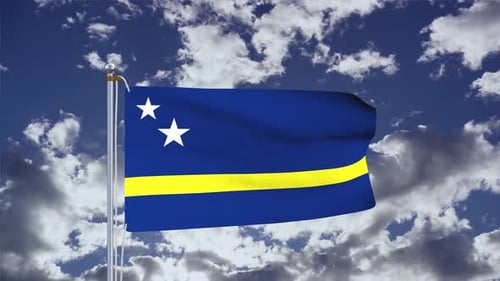 Realistic 3D Waving Flag Animation against Cloudy Sky