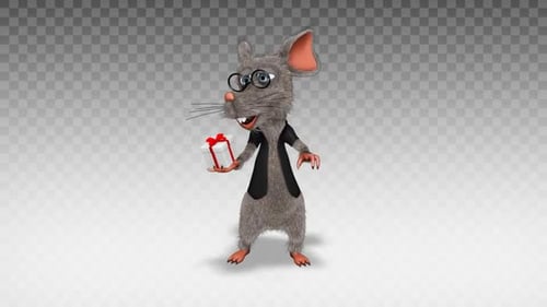 Animated 3D Mouse Character Waving with a Gift Box