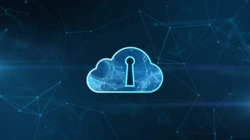 Futuristic Cloud Icon with Keyhole and Digital Network Animation