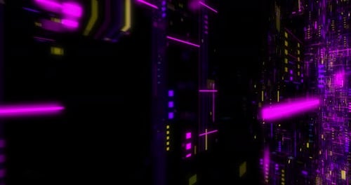 Fliegend über abstrakten Bewegungshintergrund, eine futuristische Leiterplattenschleife