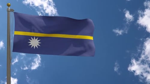 Nauru Flag Waving Against Clear Blue Sky