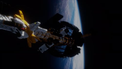 Futuristic Spaceship in Orbit Around Earth