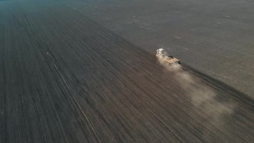 Tractor Cultivating Land Aerial Footage