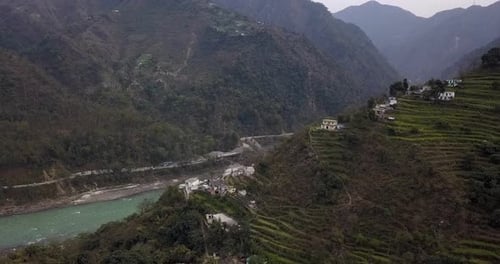 AERIAL: Ganga river in Rishikesh India