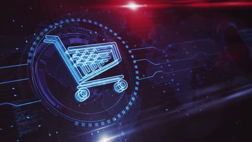 Futuristic E-commerce Shopping Cart Digital Technology Animation