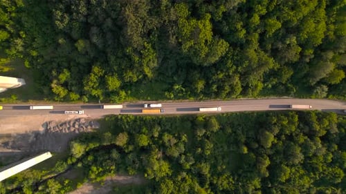 Top Down View of Heavy Truck Traffic in the Mountains