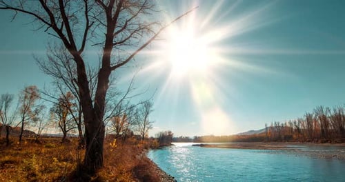 Mountain River Timelapse at the Summer or Autumn Day Time