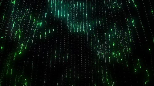 Leuchtende grüne Partikel fallen in der Linienanimation nach unten