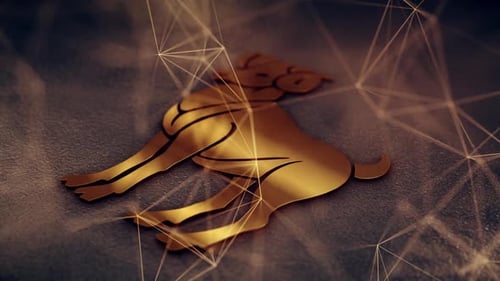Golden Aries Zodiac Sign Animation with Futuristic Network