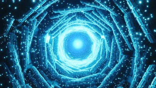 Futuristic Digital Tunnel Travel with Glowing Blue Lights