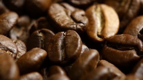 Coffee Grains. Rotating. Close Up